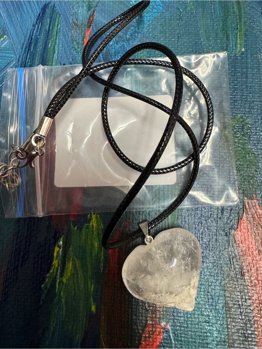 Heart-Shaped 1” Quartz Crystal Pendant Necklace w/ 18” Cord - Picture 2 of 3
